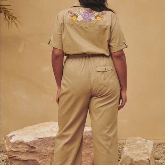 Spell Foxglove Embroidered Boiler Suit in Khaki - Picture 5 of 11